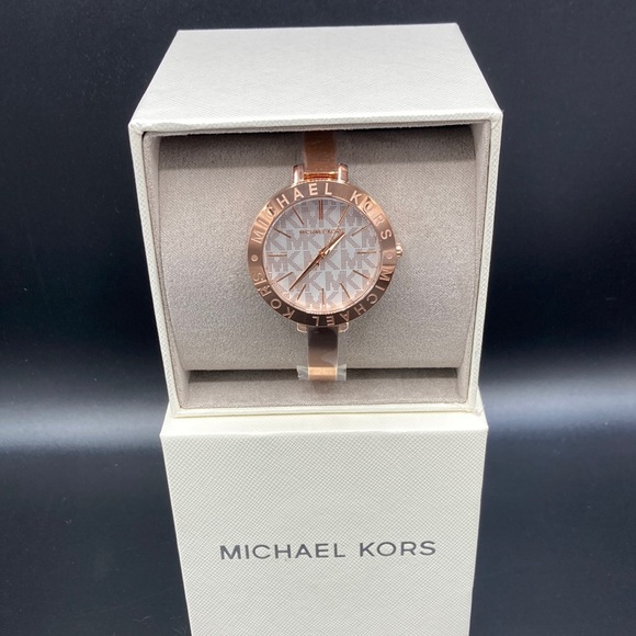 Michael Kors Jet Set Monogram Dial Rose Gold Bangle Watch - Picture 2 of 8